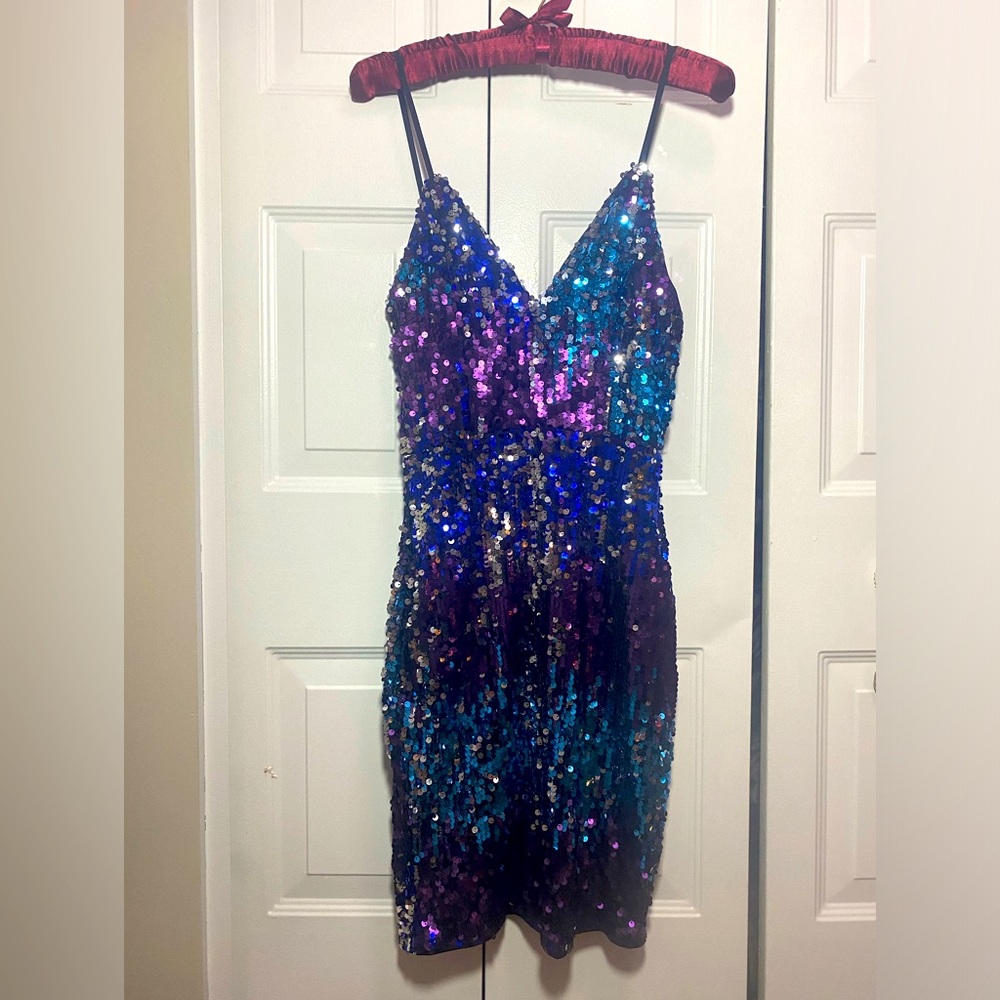 Fashion Nova Sequin Mini Dress - Blue and Purple
